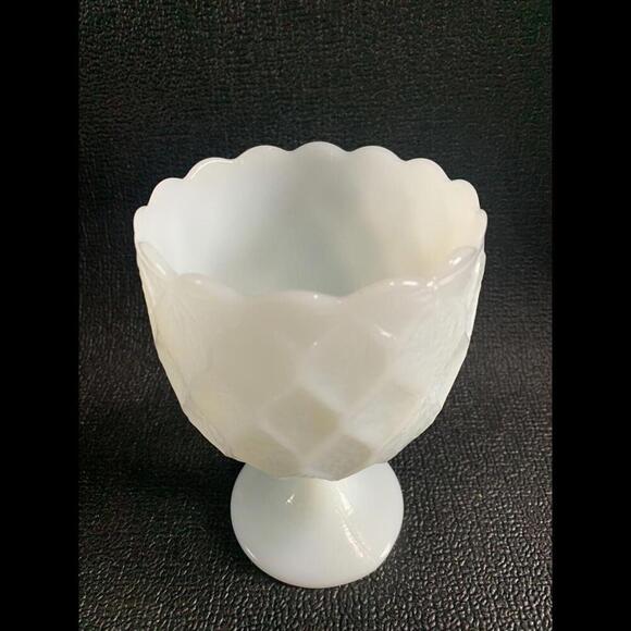 Vintage White Milk Glass Goblet Compote Pedestal Quilted Large 6.5" Tall - Picture 4 of 12